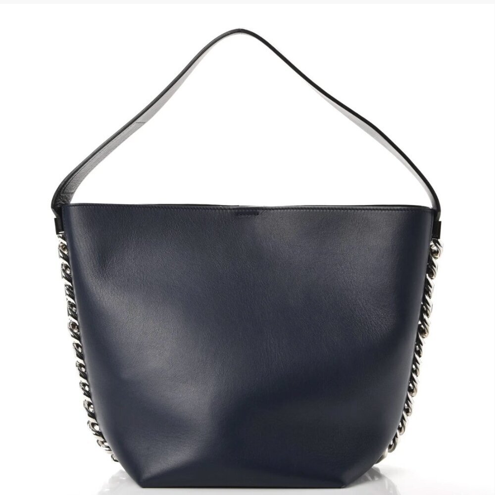 Givenchy Night Blue Leather Infinity Chain Bucket Bag silver chunky chain trim